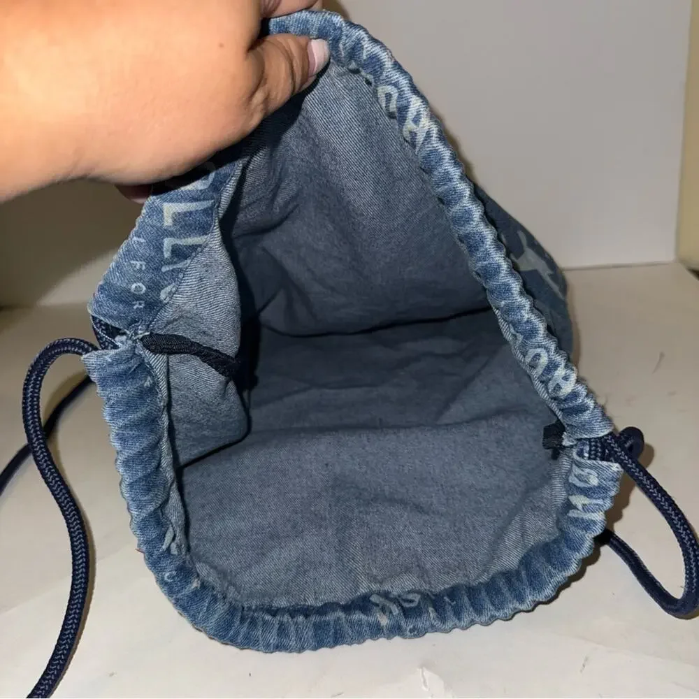 VNTG HOLLISTER Y2K Denim Blue Logo Drawstring Backpack